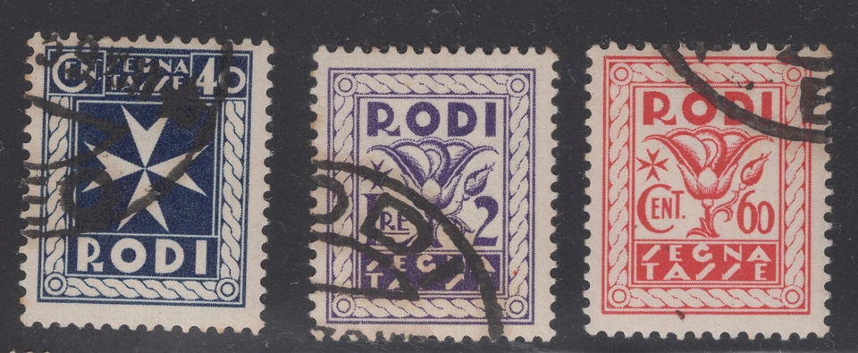 1934 Italy RHODES RODI POSTAGE DUE J5,J9,J7/ CTO NH OG/ Maltese cross,Flower VF - Image 1 of 1