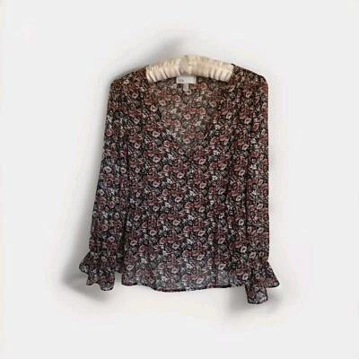 Top Nordstrom Rack Floral Chifón Transparente Manga Larga Peplum En Capas Talla XL Foto 1 de 4