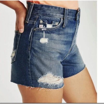 Pantalones Cortos Denim AG Alexxis Tiro Alto Desgastados Cuña Talla 29 Foto 1 de 4