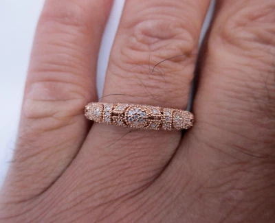 Alianza de boda de diamantes de oro rosa de 14 quilates con diamantes = 1,00 quilates valor F-VS1 = $4.950 Foto 1 de 4