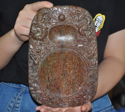 China Hetian Antiguo Jade Zodiaco Animal Largo Dragón Tinta-Piedra Tinta Losa Tinta Caja Tintero Foto 1 de 4
