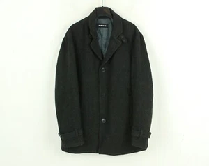 STRELLSON Men UK 40 US Virgin Wool M Pea Over Coat Grey Jacket Tweed EU 50 Warm - Picture 1 of 6