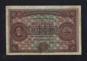 Portugal Mozambique 10 Escudos 1921 P-69 RARE DATE - Picture 1 of 2