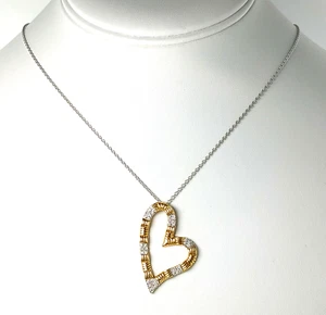18 KT bicolor Gold ca. 0,37 ct Diamant Herz Anhänger, 17,5" Weißgold Kette - Bild 1 von 5