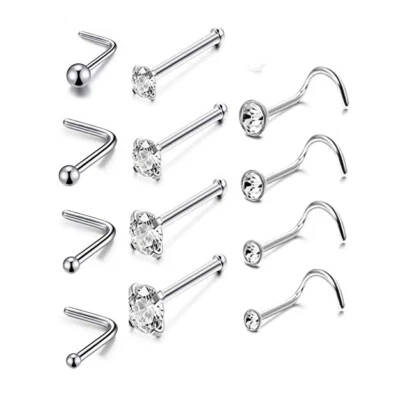 Anillos de nariz de acero calibre 12-20 barra piedra circonita cúbica 1,5 mm 2 mm 2,5 mm 3 mm pernos  Foto 1 de 4