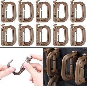 10pcs Molle Tactical Shackle Carabiner Snap D-Ring Clip Backpack KeyRing Locking