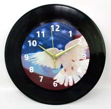 Patriotic Dove Vinyl Record Clock Wall Mount Vintage Battery Operated