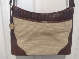 Vintage Brahmin Harbor Collection Woven Linen/Leather Shoulder Bag Satchel - Picture 1 of 10