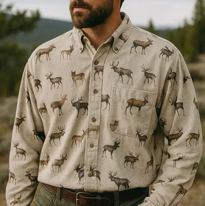 Woolrich Heavy Flannel Elk Moose Deer Animal Shirt Mens XL Vintage Hunting USA - Picture 1 of 8