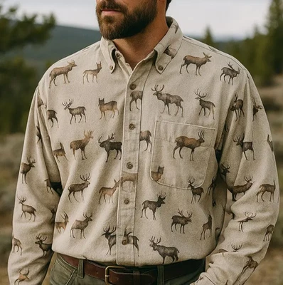 Woolrich Heavy Flannel Elk Moose Deer Animal Shirt Mens XL Vintage Hunting USA - Image 1 of 4