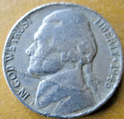 1946-P JEFFERSON, OBVERSE PEELING LAMINATION ERROR, F/VF DETAILS, CIRCULATED - Image 1 of 2