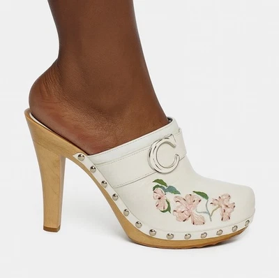 Rare Vintage DIOR by John Galliano White Embroidered Floral Print Clogs SizeEU37 - Image 1 of 4