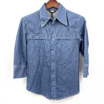 Camisa Diesel Para Mujer Pequeña Denim Manga 3/4 Denim a Presión y2k Calce Ajustado Silencioso LEER Foto 1 de 4