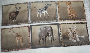 6 Africa Animal Print Handmade Placemats Giraffe Elephant Leopard Zebra Kudu - Picture 1 of 14