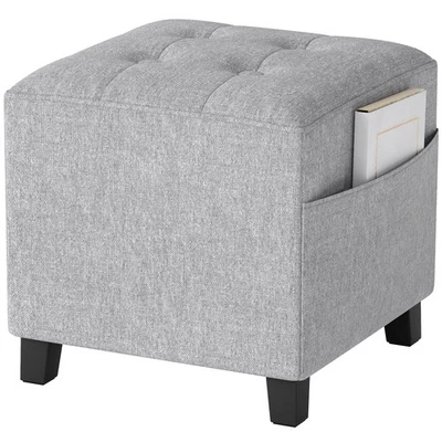 HOMCOM Small Footstool Square Ottoman with Padded Seat, Light Grey - Image 1 of 4