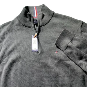 Tommy Hilfiger Suéter Para Hombres Talla XL 1/4 Cremallera Pullover Algodón Capa Negra Golf Nuevo - Imagen 1 de 11