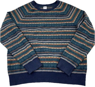 Gap Sweater Men XL Blue Green Wool Fair Isle Nordic Geometric Crewneck Grandpa - Image 1 of 4