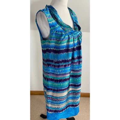 M&Co Shift Dress Satin Blue Green Size 12 Cowl Neck Tunic Lightweight Summer - Image 1 of 4