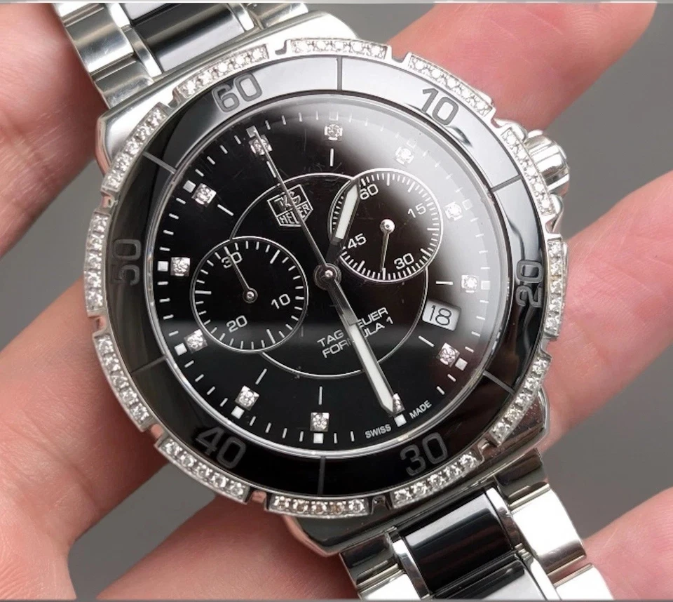 Tag Heuer Formula 1 CAH1212 Chrono Diamonds 41mm Steel/Ceramic Quartz Mens Watch - Image 1 of 4