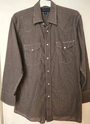 Camisa a Presión Panhandle Delgada Para Hombre Perla Occidental Talla Para Hombre M Marrón Blanco A Cuadros Foto 1 de 3
