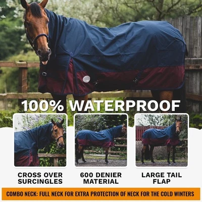 50G Fill Winter Turnout Horse 600D Rugs Outdoor COMBO Full Neck Navy/Burgundy - Image 1 of 4