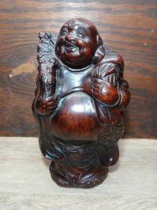 Handcarved Wood Statue Sculpture of HOTEI Standing Buddha Seven Gods of Luck - Picture 1 of 14