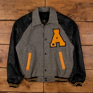 Vintage Lone Star Varsity Jacket L 90s Bomber Leather Raglan Letterman Grey - Picture 1 of 8
