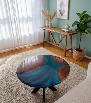 24英寸手工环氧树脂咖啡桌海浪木质沿海家居家具Dec — 第 1/4 张图片