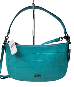 NWT COACH Chelsea Crossbody 37733 Turquoise Blue Croco Embossed Leather - Picture 1 of 11