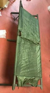 Vintage 1952 Us Military Canvas Cot Folding Green Wood Portable Army Bed - Picture 1 of 4