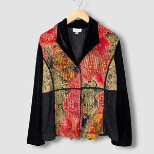 Coldwater Creek Velvet Lace Patchwork Art-to-Wear Cardigan Jacket Women's L - Picture 1 of 13