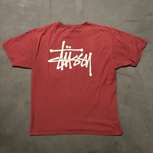 Men’s Stussy Spellout Logo Graphic Tee Short Sleeve T-Shirt Burgundy Red L Large - Bild 1 von 9
