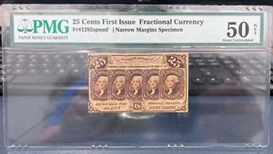 25 Cent First Issue Fractional Currency FR#1282spnmf Narrow Margin Specimen AU55 - Picture 1 of 3