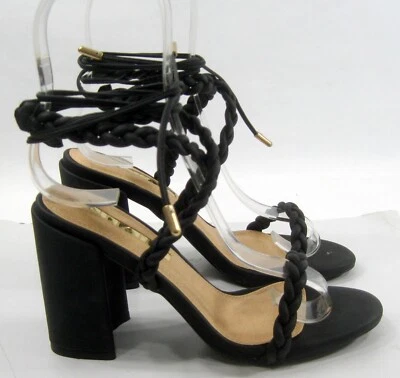 LILIANA new black 4"block Heel OPEN Toe ANKLE tie up Shoes WOMEN Size  7.5 - Image 1 of 4
