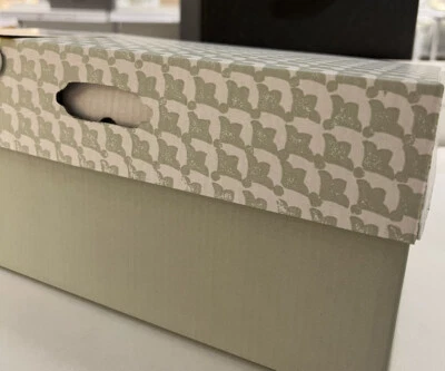 4 x Ikea HYVENS Cardboard paper storage box with lid, gray-green/white 13x9x6" - Image 1 of 4