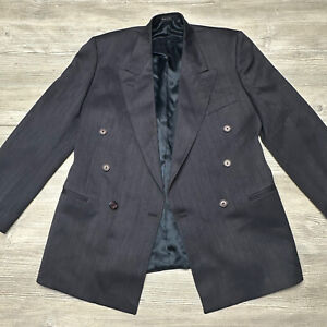 Zanetti Blazer Mens 48 Reg Blue Pin Striped Double Breasted 100% Wool Italy