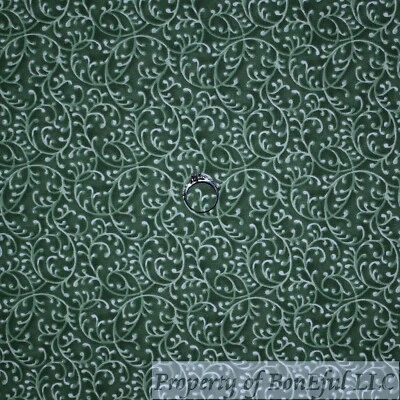 BonEful Fabric FQ Cotton Quilt Green Leaf Tone Small Tiny Little Calico Swirl UK - Image 1 of 4