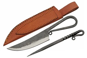 2 Piece Medieval Feast Knife Picker Set With Leather Sheath Carbon Steel Blade - Picture 1 of 4
