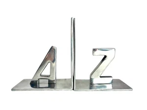 Metal A and Z Bookends Silver Approx. 7”h x6”l Sturdy - Picture 1 of 12