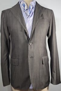 Abla Sartorio Napoli Steel Gray Herringbone Unlined Summer Suit 48/38 Italy