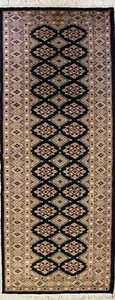 Rugstc 2x6 Bokhara Jaldar Black Runner Rug, Hand-Knotted,Geometric,Silk/Wool - Picture 1 of 5
