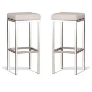 Set of 2 - Borgo Bar Stool 75cm - Polished Frame - Off White - Picture 1 of 1