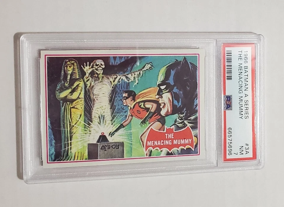 1966 Topps Batman A Series Red Bat #3A The Menacing Mummy PSA 7 Vintage Hi Grade - Image 1 of 2