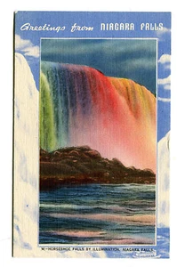 Vintage Postcard GREETINGS FROM NIAGARA FALLS Blue Border HORSESHOE FALLS - Picture 1 of 2