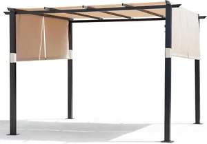 Outdoor Parasol Metal Pergola With Retractable Roof 3x3m – For Garden Party BBQ - Picture 1 of 5