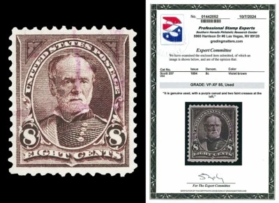 Scott 257 1895 8c Sherman Bureau Issue Used Graded VF-XF 85 with PSE CERT - Image 1 of 3
