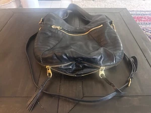 Authentic ORYANY whiskey brown Leather Hobo Bag with fringe and stud trim - Picture 1 of 9