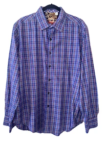 ROBERT GRAHAM Size XL Classic Fit Plaid Contrast Print Button Down Shirt Blue - Picture 1 of 13