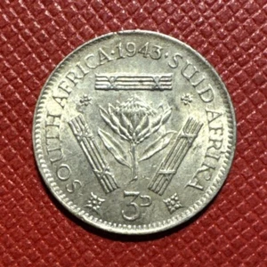South Africa 1943 SILVER 3 Pence. George VI. WWII Era High Grade. KM# 26 - Picture 1 of 2