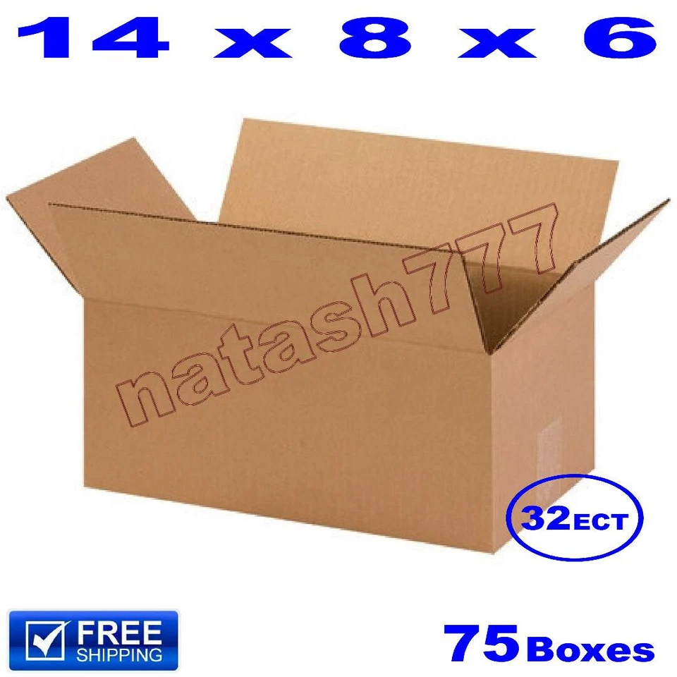 75 - 14x8x6 Cardboard Boxes 32-ECT Mailing Packing Shipping Corrugated Carton - Image 1 of 1